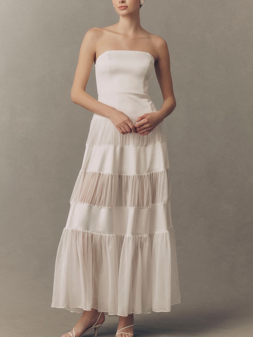 BHLDN Satin Strapless Maxi Dress - White 4 Anthropologie